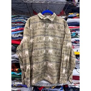 90s vintage Sandy River Mens XL Flannel Shirt Green Bear Moose Nature Cotton